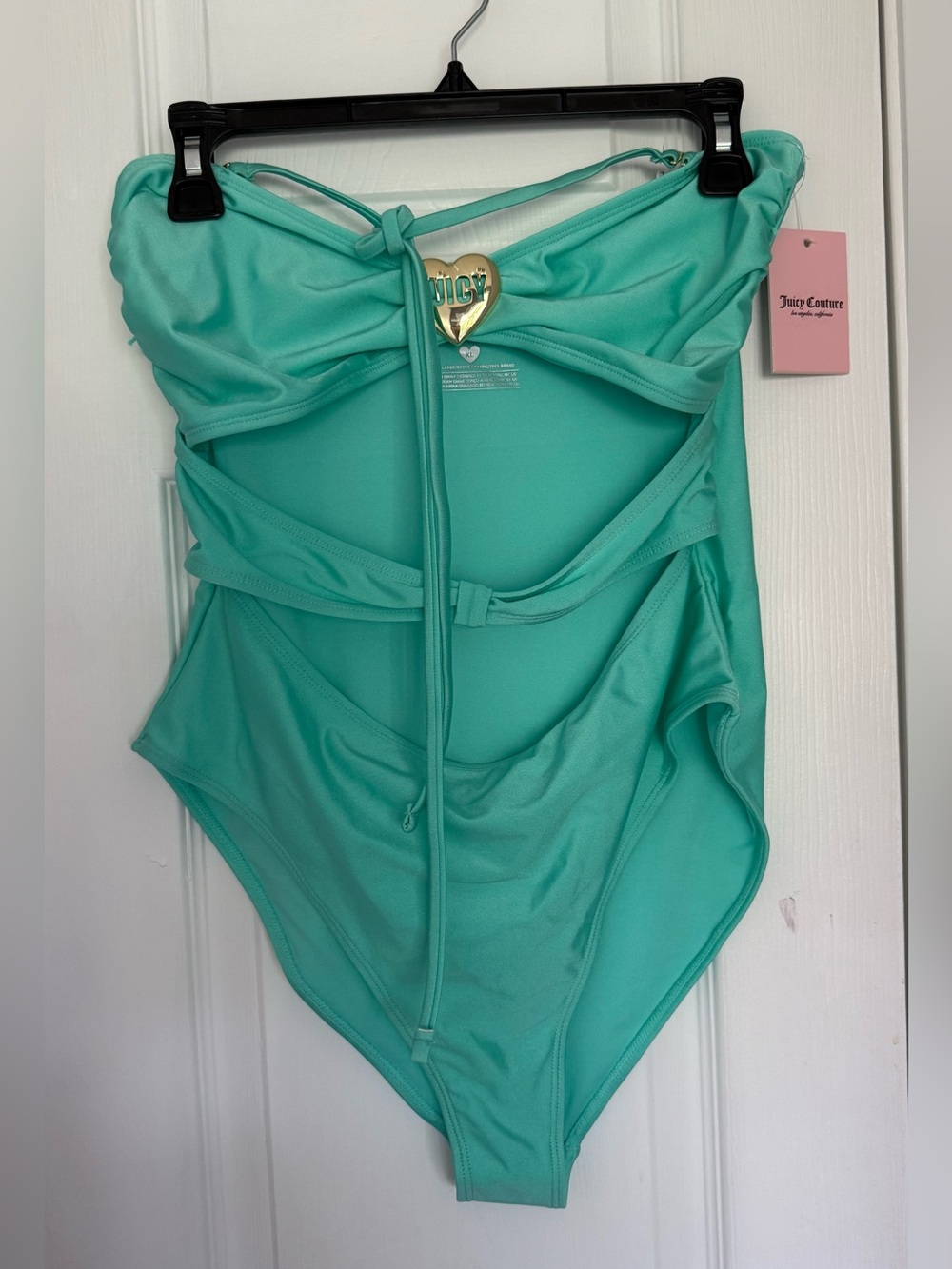 Juicy Couture Aqua Cutout One Piece Swimsuit Gold Heart Charm NWT XL Beach